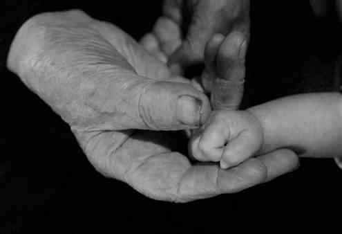 最小的重孙女才两个月大，张显宗小心地握住了她的手